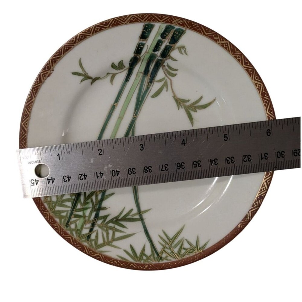 Set Of 3 Kutani Eggshell China bread dessert Plates Bamboo Design Geometric Bord